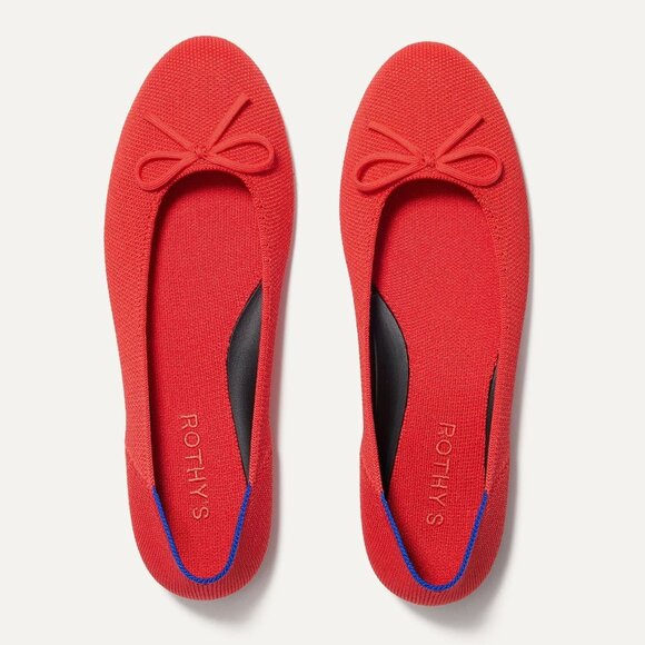 Rothy's The Ballet Flats Bow Size 10 Round Toe Glamour Red Knit Slip On NEW - Picture 1 of 14